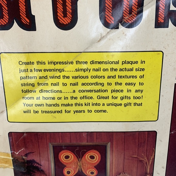 Vintage 1978 McCulla Crafts Inc, BUTTERFLY String Art Kit made in the USA - Picture 4 of 13